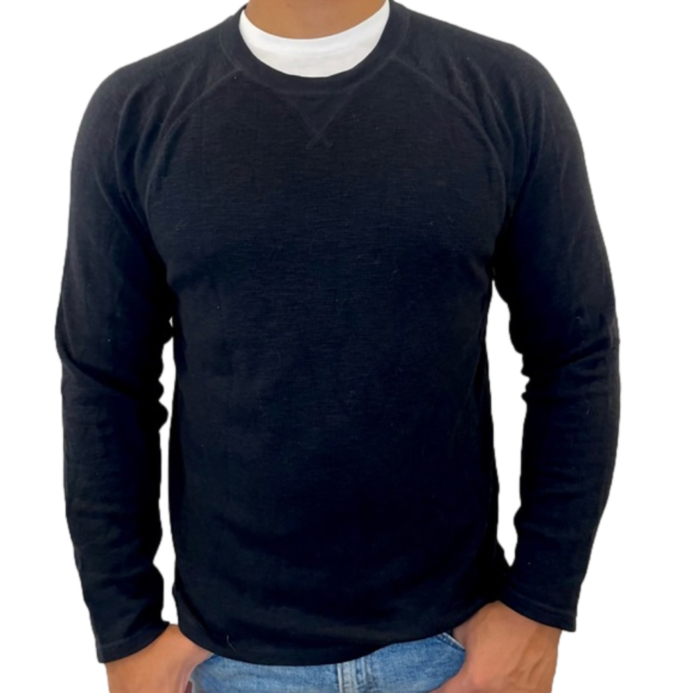 Club Room Men’s Solid Black Raglan Thermal Crewneck Pullover Sweater Size Large
